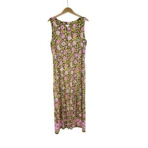 J Jill Beechnut Floral Sleeveless Jersey Knit Maxi Dress Size M Green Pink